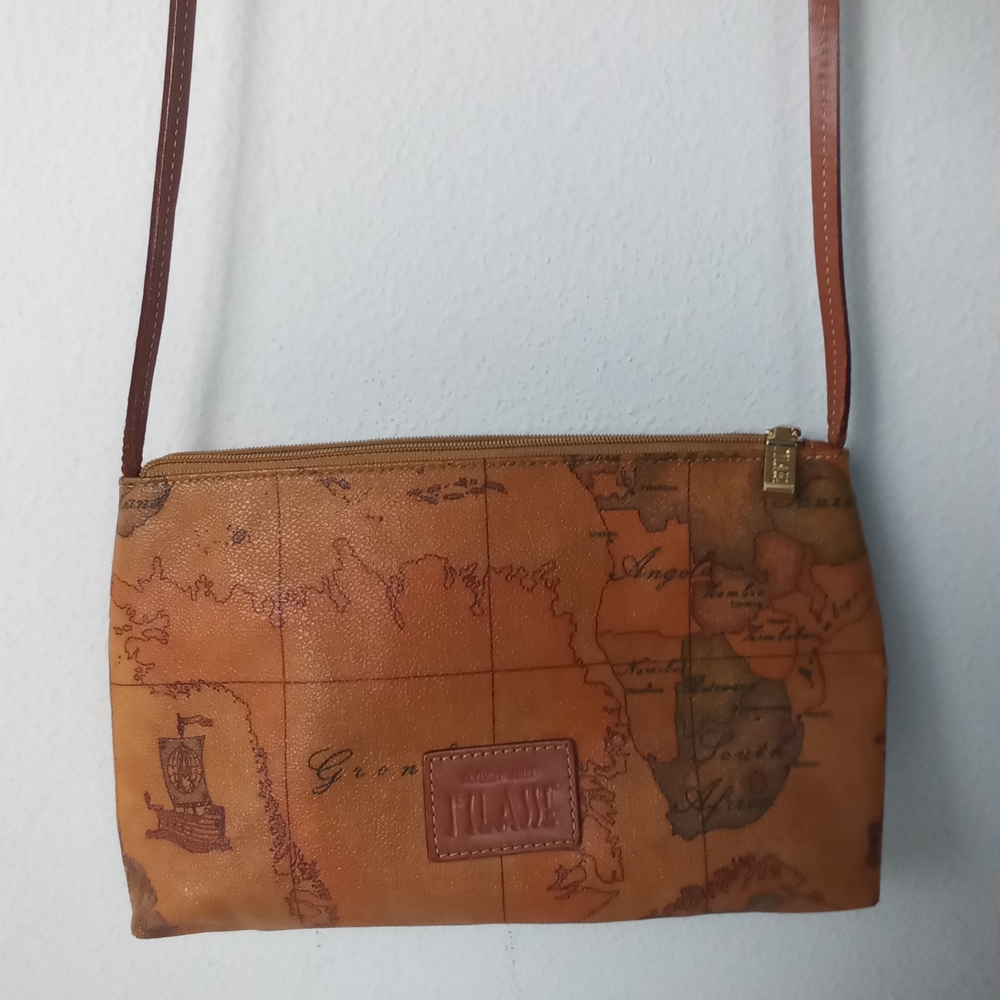Alviero Martini 1a Classe Brown Map Print Crossbody Bag Small GUC